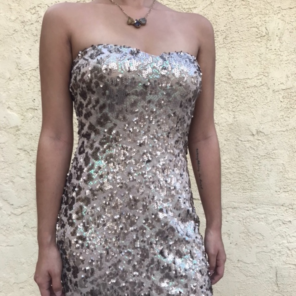 Strapless sequin animal print dress